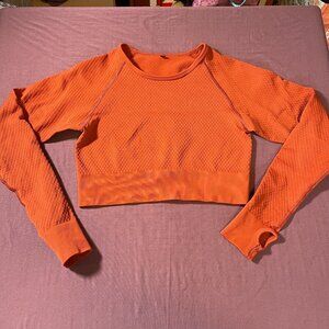 Balance Athletica Textured Long Sleeve Compression Crop Top Orange - Size Medium